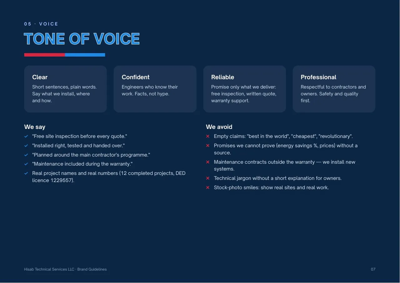 Hisab tone of voice rules