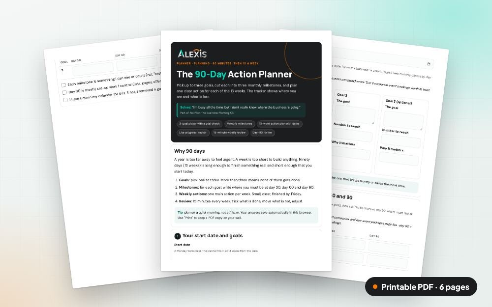 The 90-Day Action Planner: The printable PDF: the same content to print, save or share.