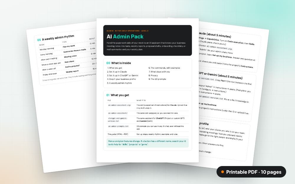 AI Admin Pack: The printable PDF: the same content to print, save or share.