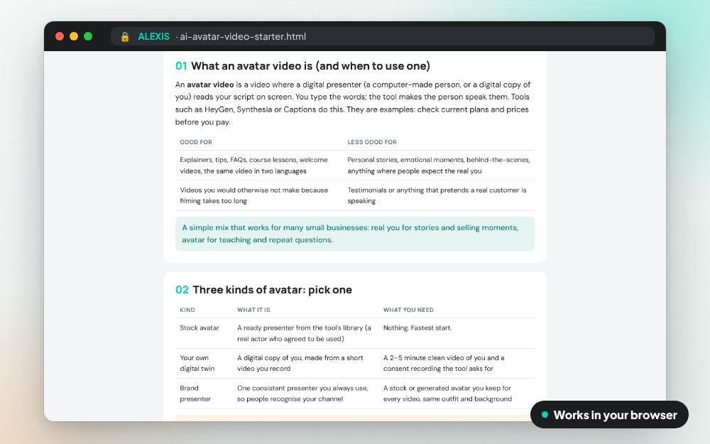 AI Avatar Video Starter: The scripts on screen: you fill it in, it does the sums and keeps your answers.