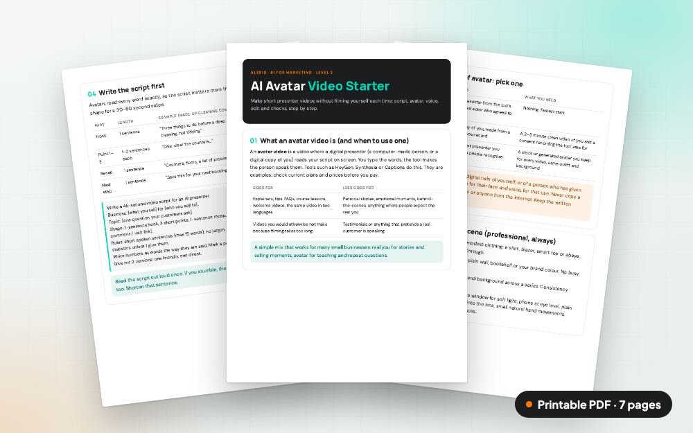 AI Avatar Video Starter: The printable PDF: the same content to print, save or share.