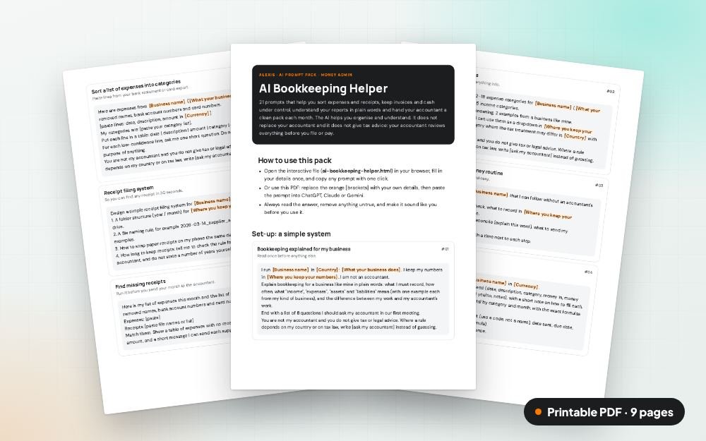 AI Bookkeeping Helper: The printable PDF: the same content to print, save or share.