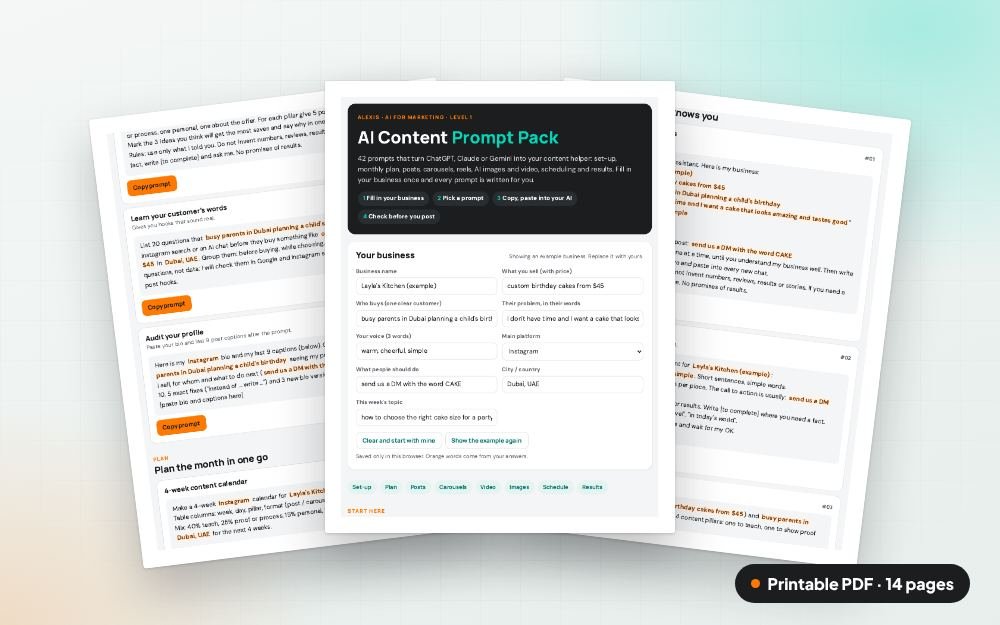 AI Content Prompt Pack: The printable PDF: the same content to print, save or share.