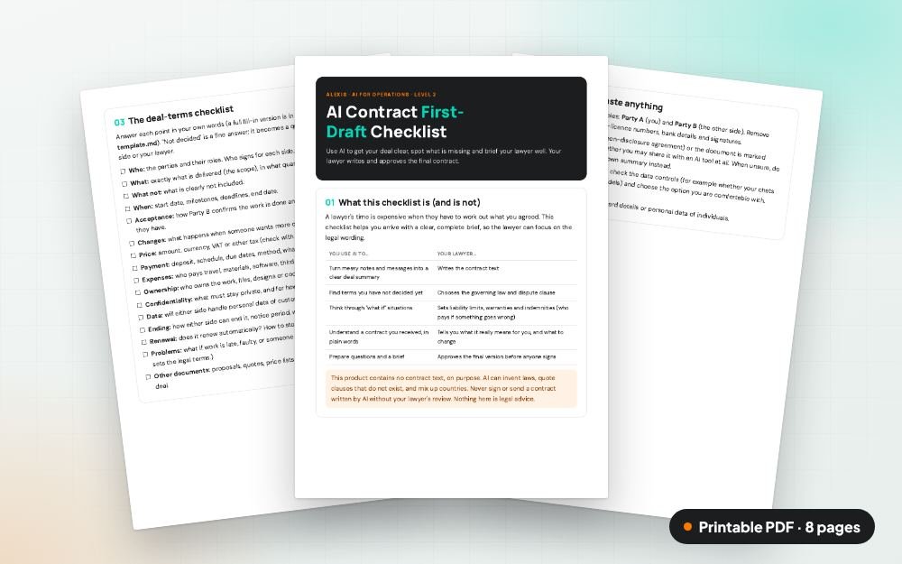 AI Contract First-Draft Checklist: The printable PDF: the same content to print, save or share.