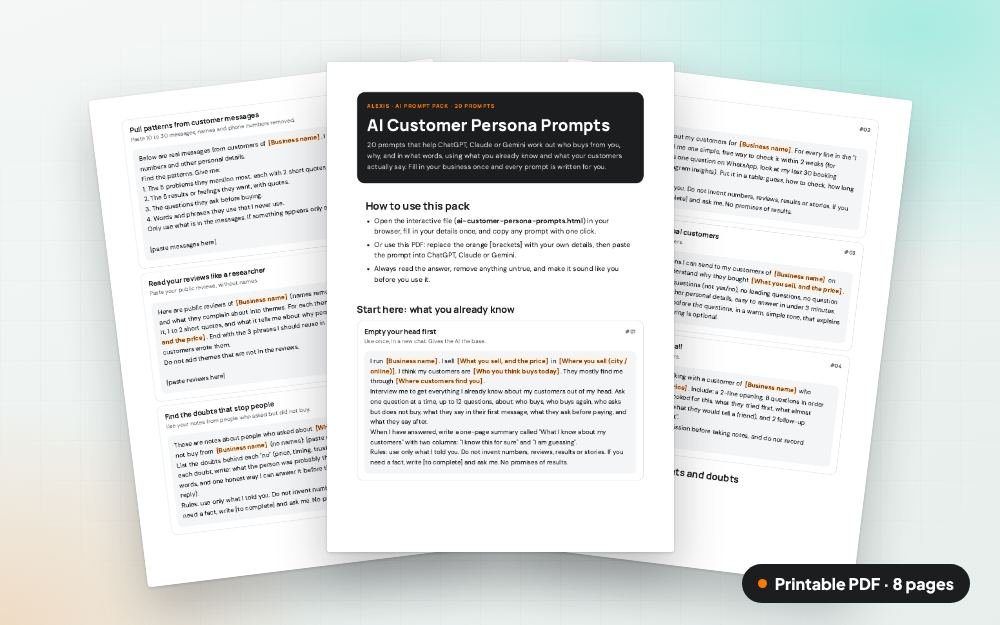 AI Customer Persona Prompts: The printable PDF: the same content to print, save or share.
