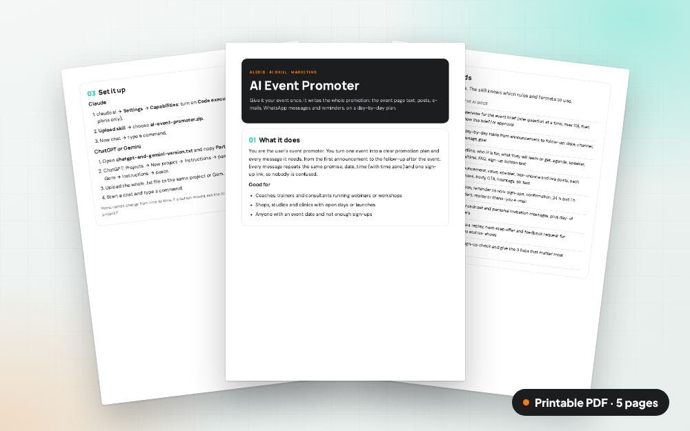 AI Event Promoter: The printable PDF: the same content to print, save or share.