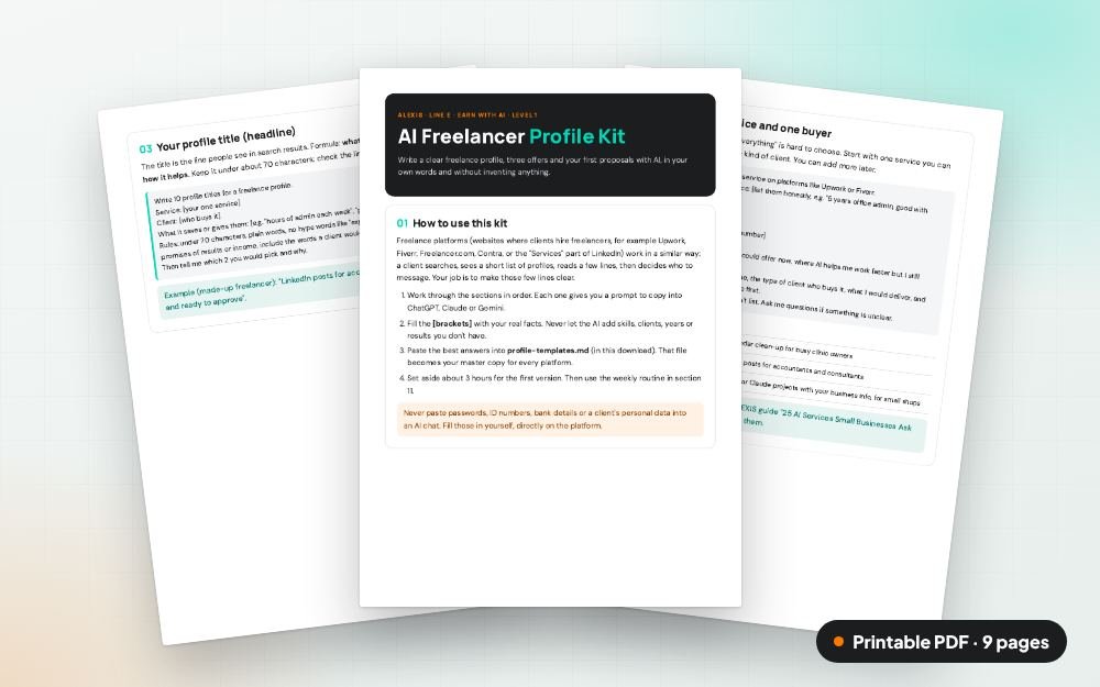 AI Freelancer Profile Kit: The printable PDF: the same content to print, save or share.
