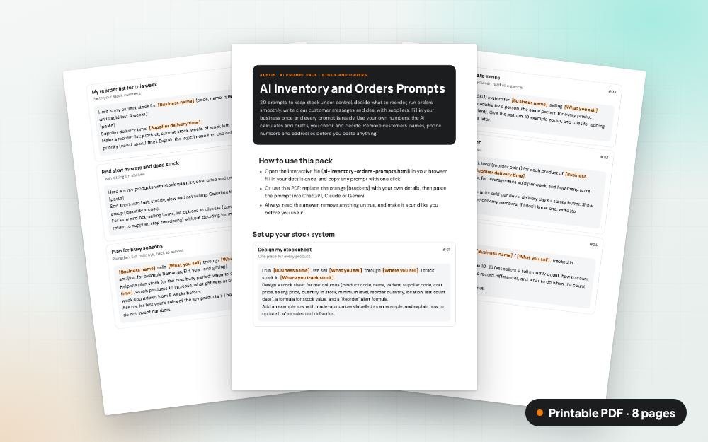 AI Inventory and Orders Prompts: The printable PDF: the same content to print, save or share.