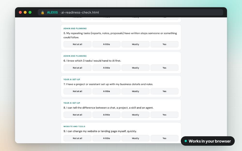 AI Readiness Check: The small app on screen: you fill it in, it does the sums and keeps your answers.