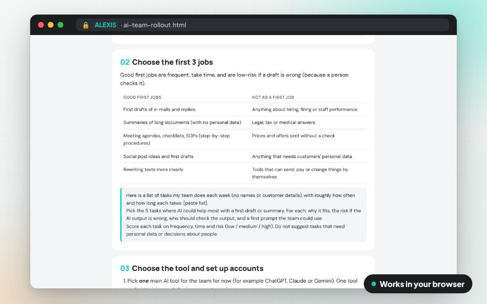 Roll Out AI to Your Team: The templates on screen: you fill it in, it does the sums and keeps your answers.