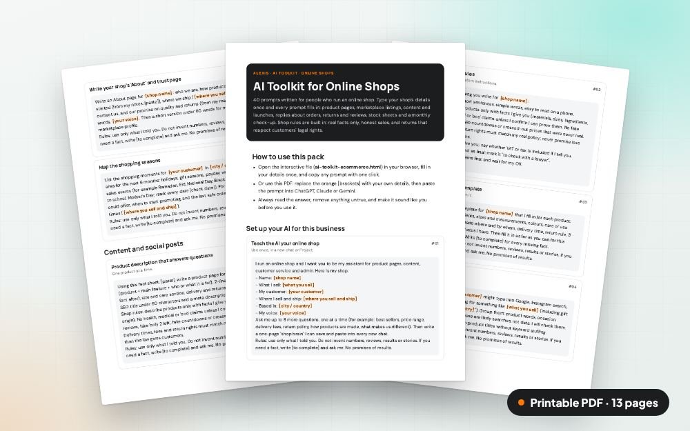 AI Toolkit for Online Shops: The printable PDF: the same content to print, save or share.