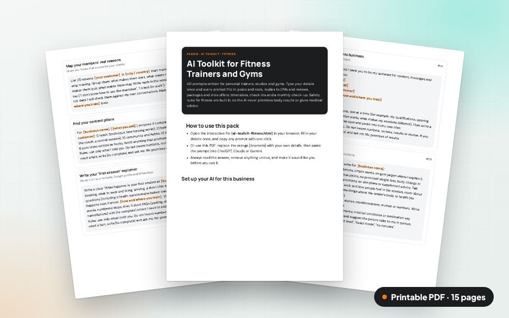 AI Toolkit for Fitness Trainers and Gyms: The printable PDF: the same content to print, save or share.