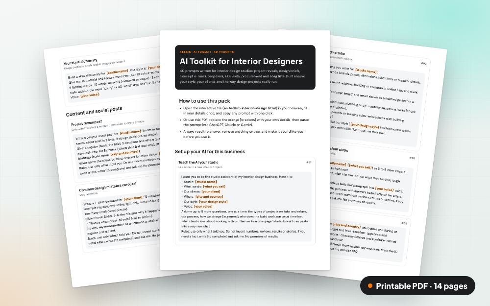 AI Toolkit for Interior Designers: The printable PDF: the same content to print, save or share.