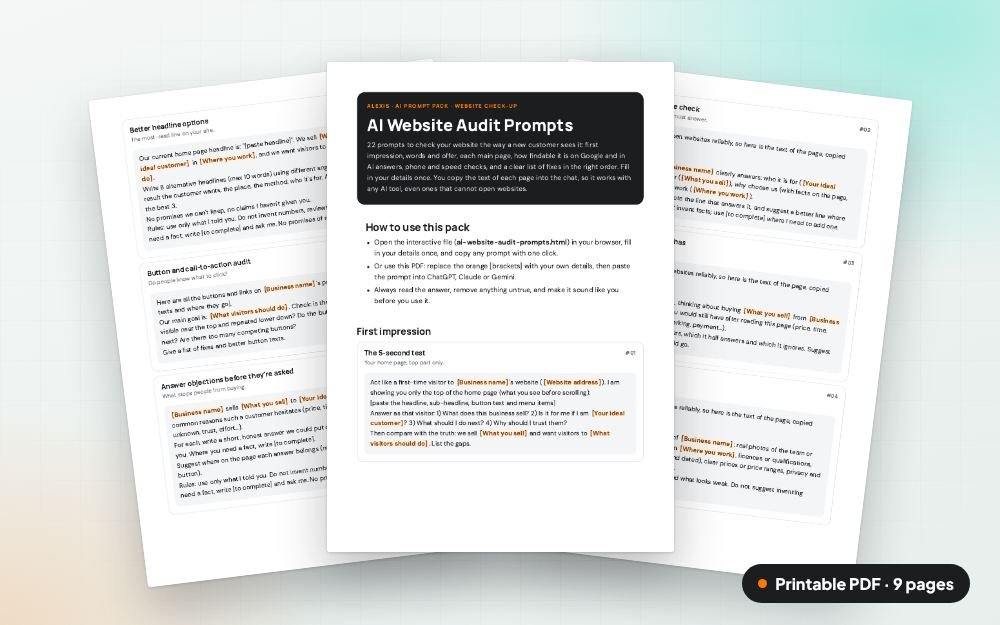 AI Website Audit Prompts: The printable PDF: the same content to print, save or share.