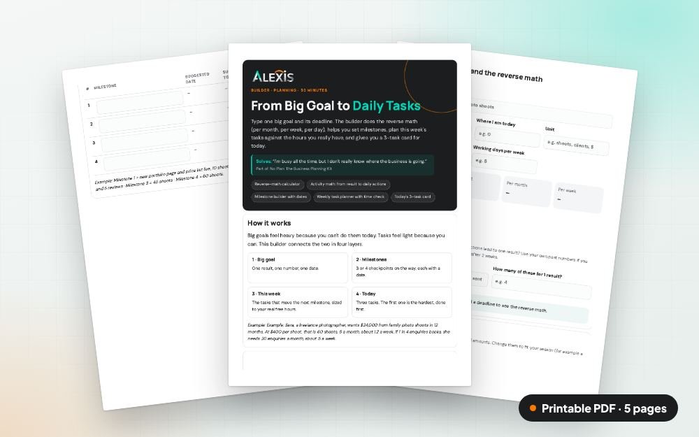 From Big Goal to Daily Tasks: The printable PDF: the same content to print, save or share.