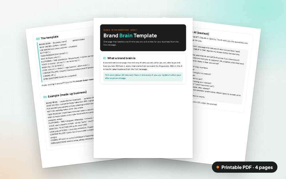 Brand Brain Template: The printable PDF: the same content to print, save or share.