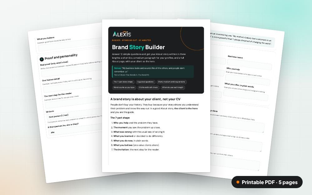 Brand Story Builder: The printable PDF: the same content to print, save or share.
