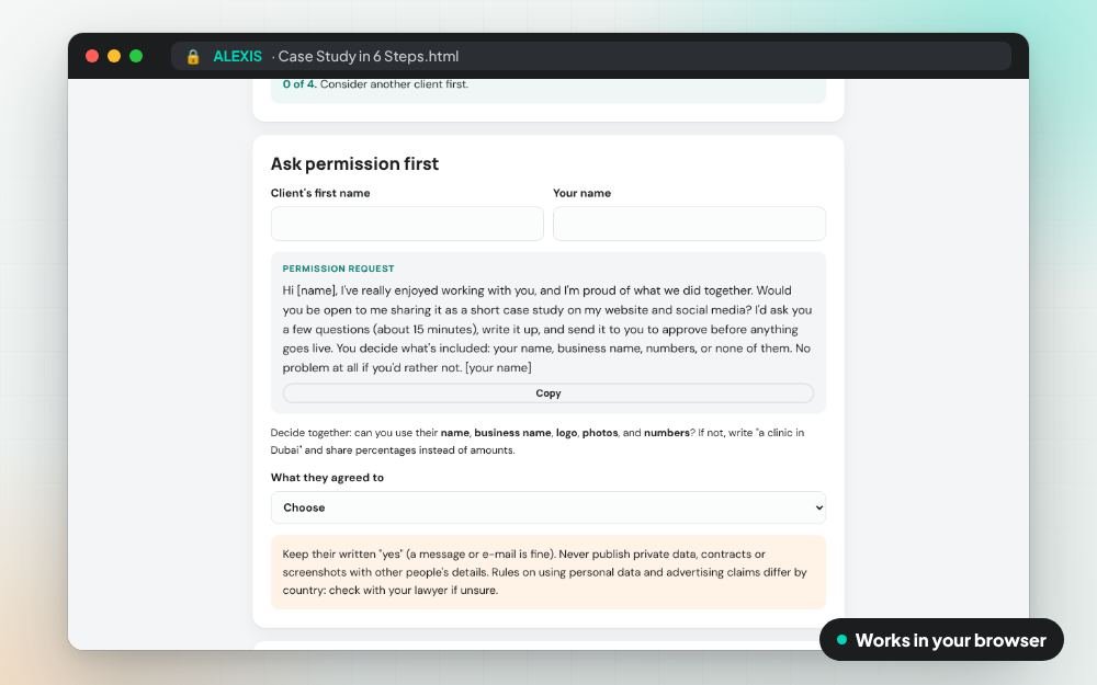 Case Study in 6 Steps: The small app on screen: you fill it in, it does the sums and keeps your answers.