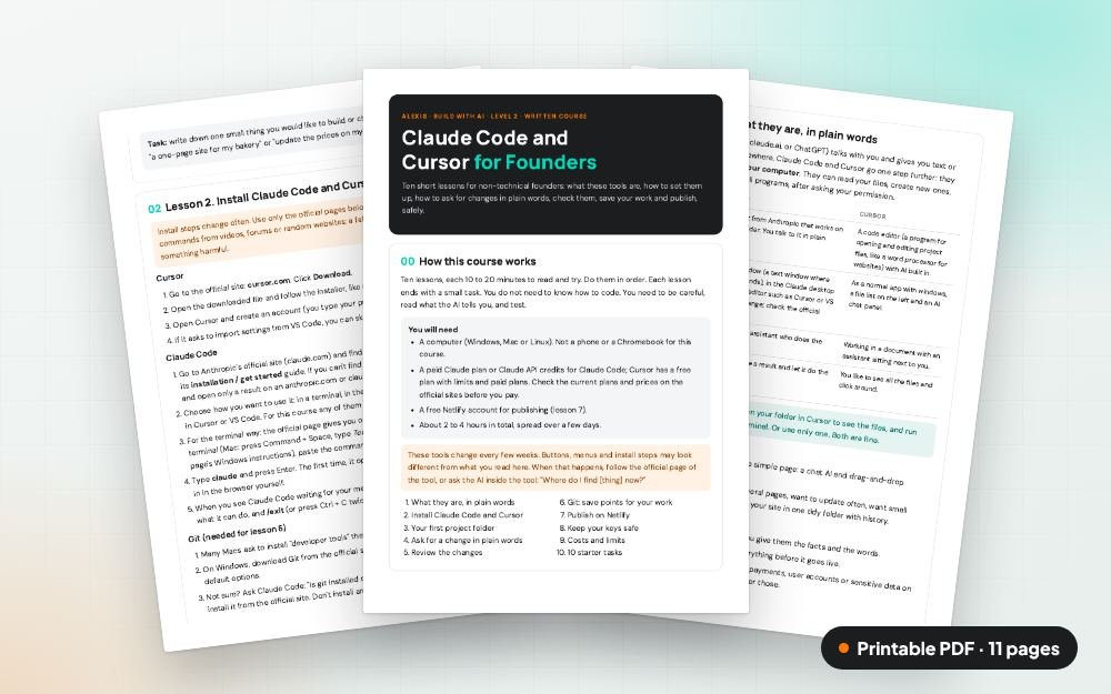Claude Code and Cursor for Founders: The printable PDF: the same content to print, save or share.