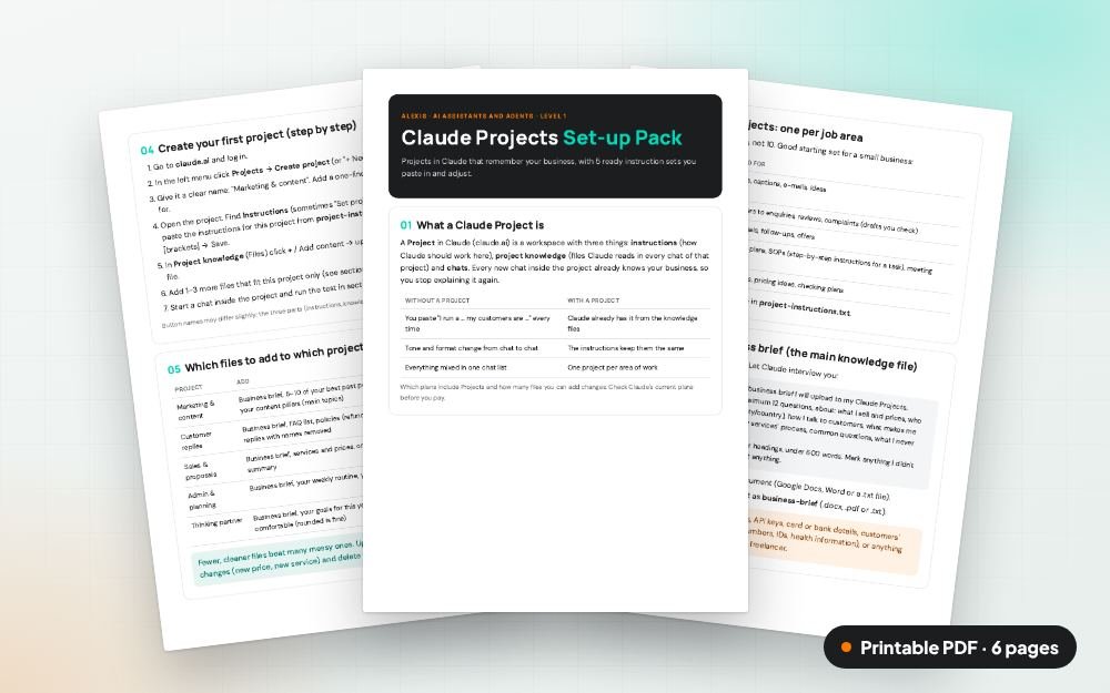 Claude Projects Set-up Pack: The printable PDF: the same content to print, save or share.