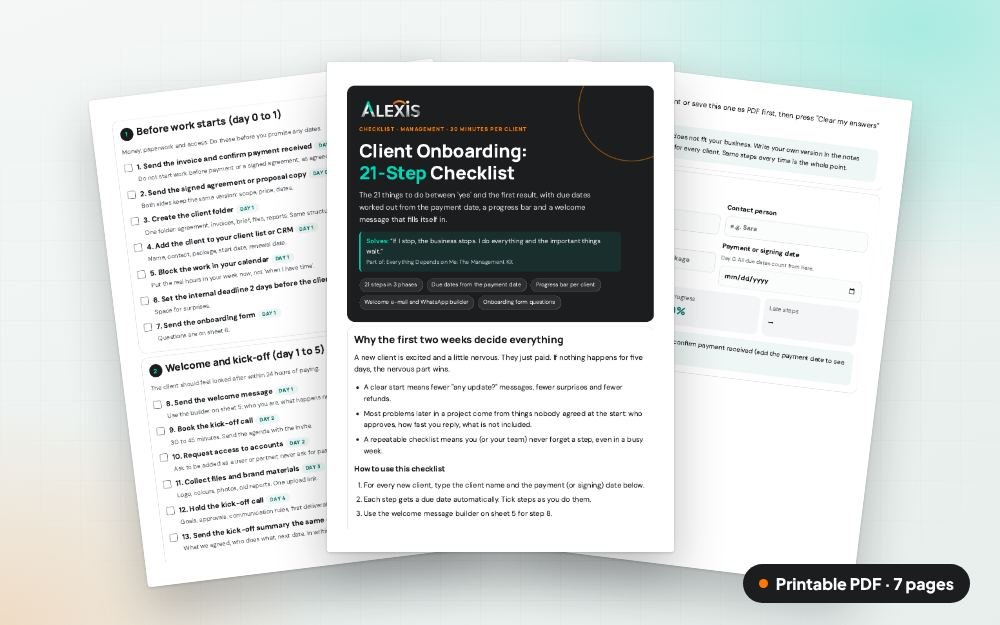 Client Onboarding: 21-Step Checklist: The printable PDF: the same content to print, save or share.