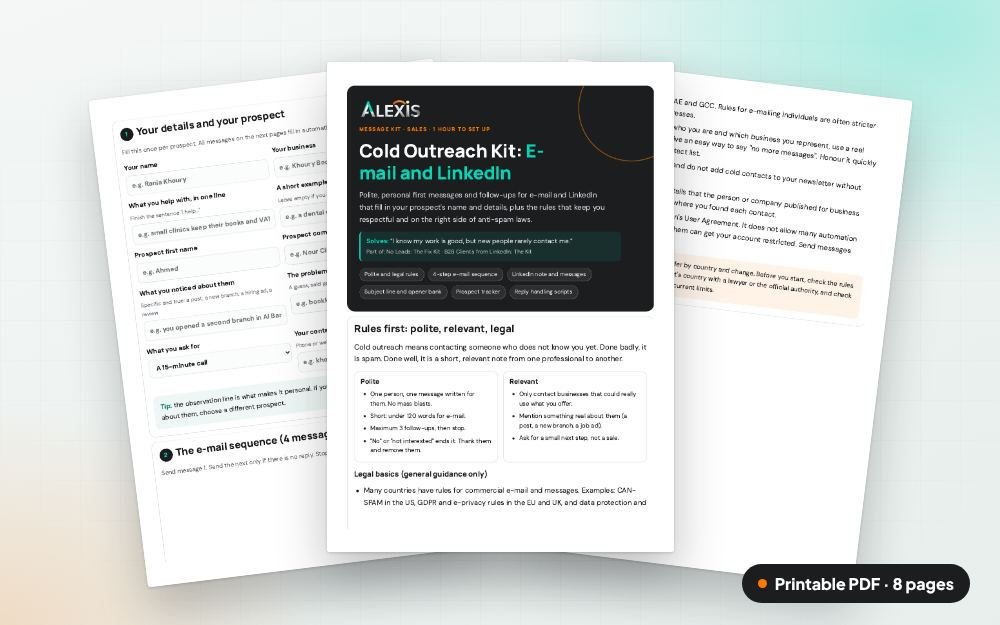 Cold Outreach Kit: E-mail and LinkedIn: The printable PDF: the same content to print, save or share.