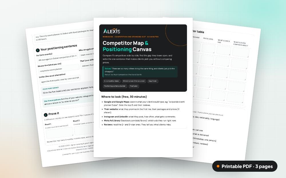 Competitor Map & Positioning Canvas: The printable PDF: the same content to print, save or share.