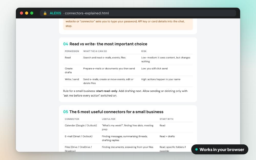 AI Connectors Explained: The templates on screen: you fill it in, it does the sums and keeps your answers.