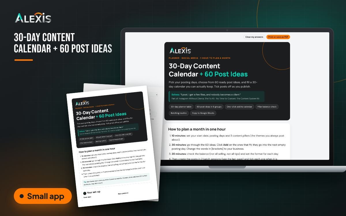 Cover of 30-Day Content Calendar + 60 Post Ideas