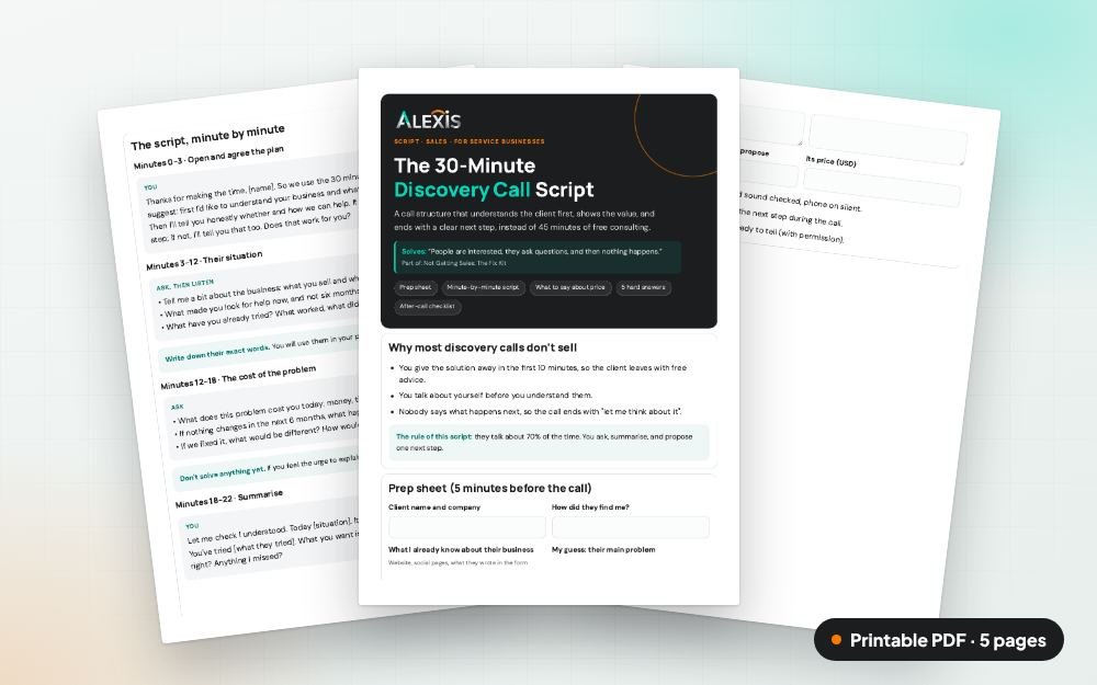The 30-Minute Discovery Call Script: The printable PDF: the same content to print, save or share.