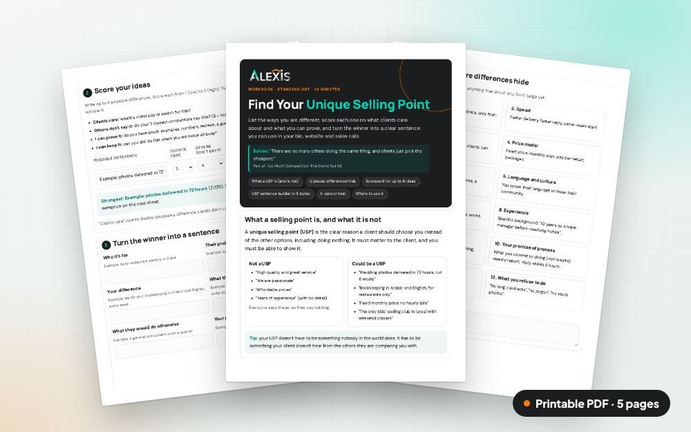 Find Your Unique Selling Point: The printable PDF: the same content to print, save or share.