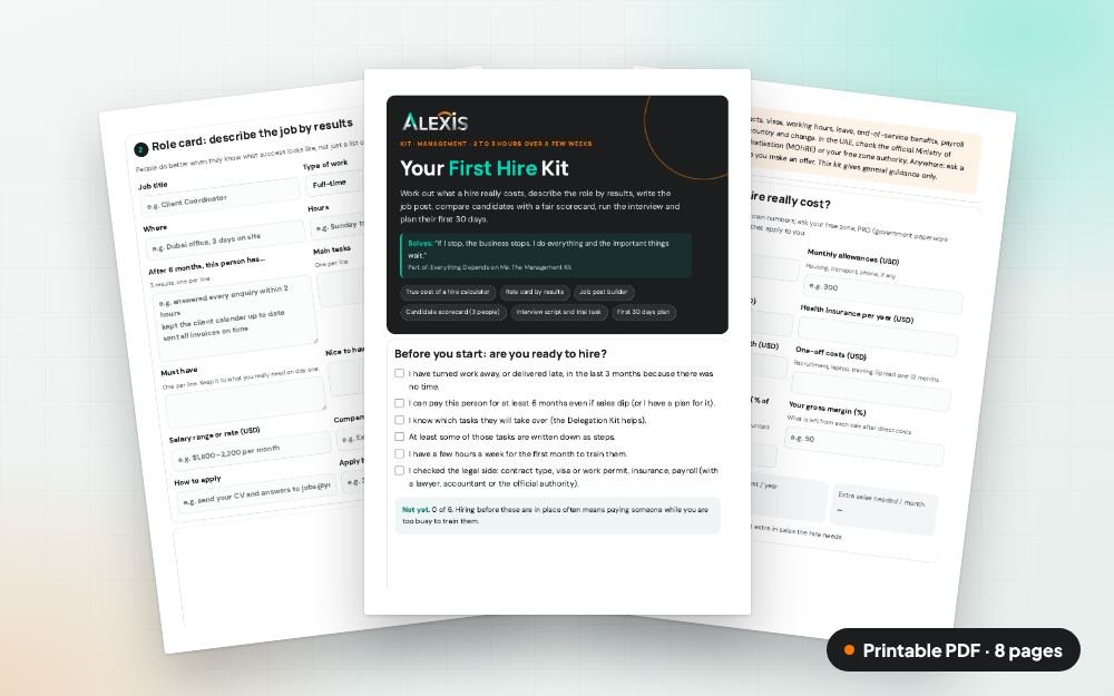 Your First Hire Kit: Job Post, Interview, Onboarding: The printable PDF: the same content to print, save or share.