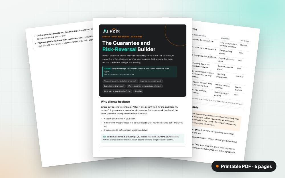 The Guarantee and Risk-Reversal Builder: The printable PDF: the same content to print, save or share.