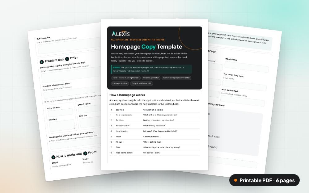 Homepage Copy Template: The printable PDF: the same content to print, save or share.