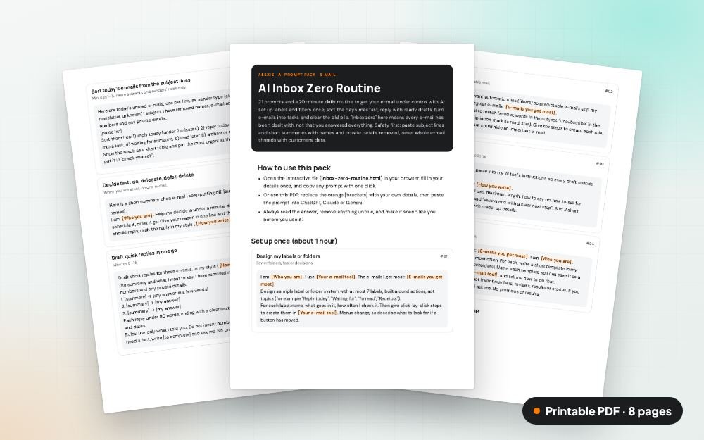 AI Inbox Zero Routine: The printable PDF: the same content to print, save or share.