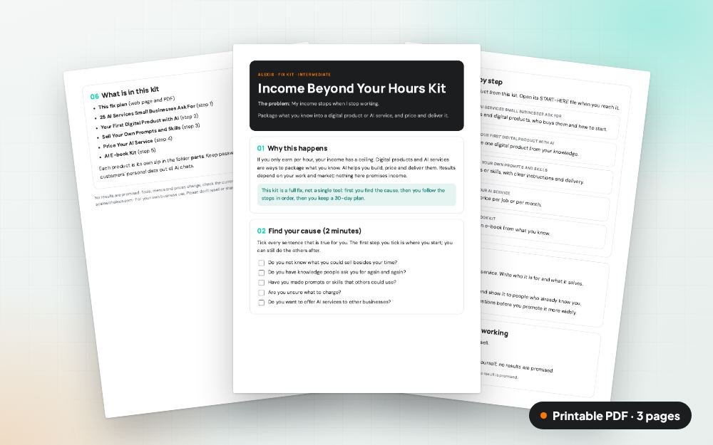Income Beyond Your Hours Kit: The printable PDF: the same content to print, save or share.
