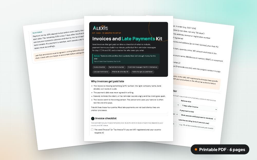 Invoices and Late Payments Kit: The printable PDF: the same content to print, save or share.