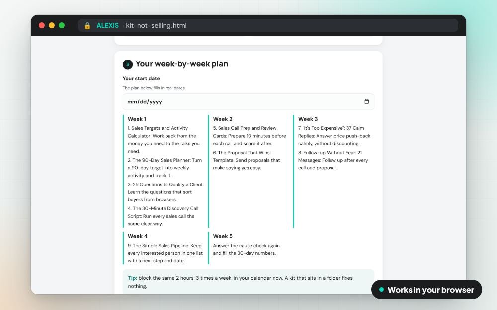 Not Getting Sales: The Fix Kit: The fix kit on screen: you fill it in, it does the sums and keeps your answers.