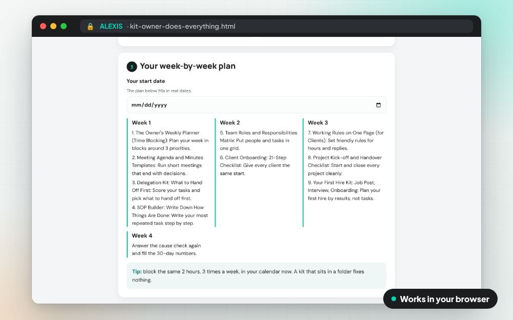 Everything Depends on Me: The Management Kit: The fix kit on screen: you fill it in, it does the sums and keeps your answers.