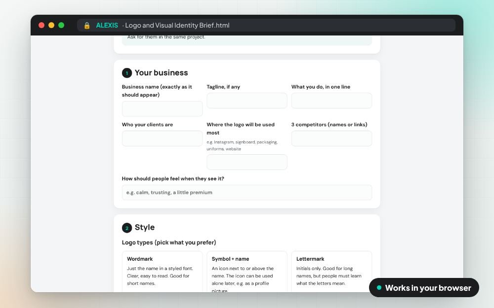 Logo and Visual Identity Brief: The small app on screen: you fill it in, it does the sums and keeps your answers.