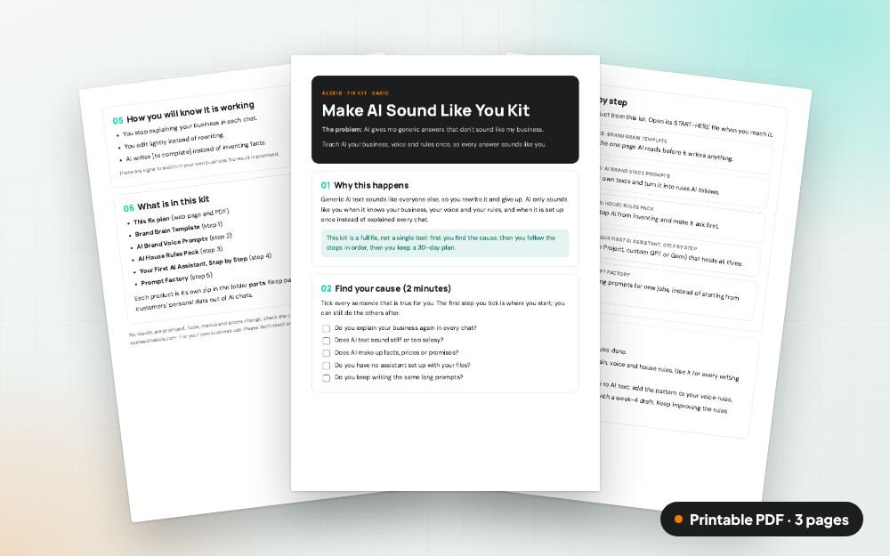Make AI Sound Like You Kit: The printable PDF: the same content to print, save or share.