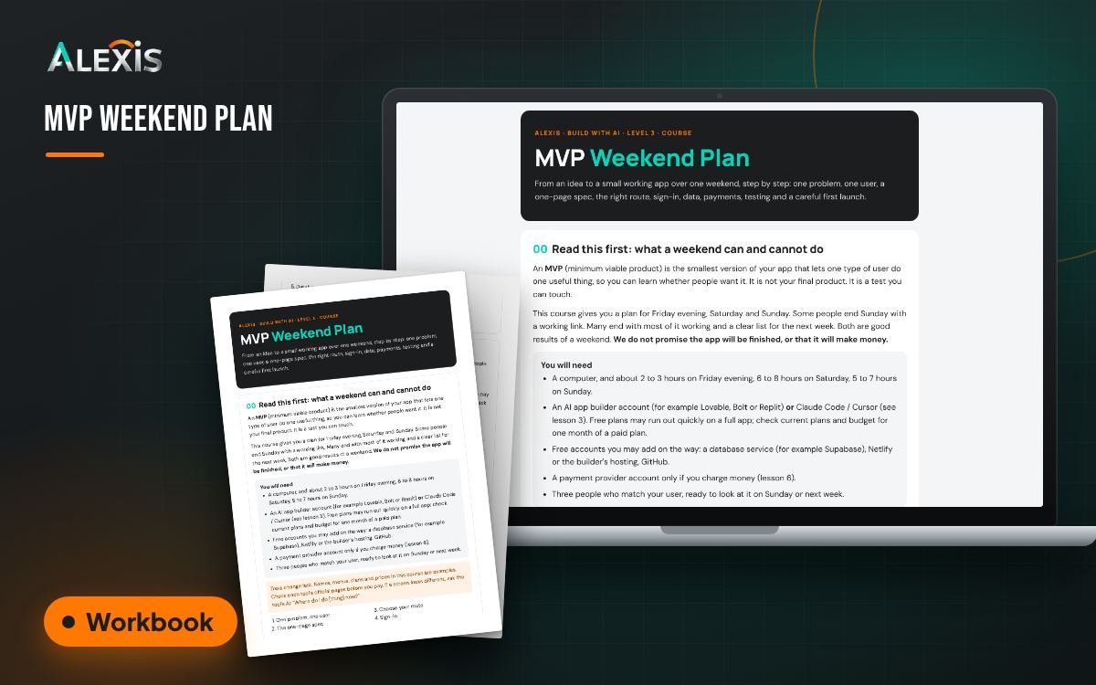 MVP Weekend Plan: workbook and PDF