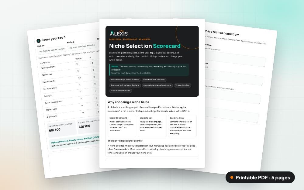 Niche Selection Scorecard: The printable PDF: the same content to print, save or share.