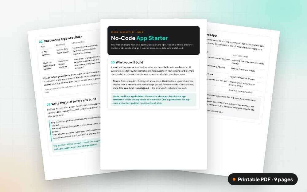 No-Code App Starter: The printable PDF: the same content to print, save or share.