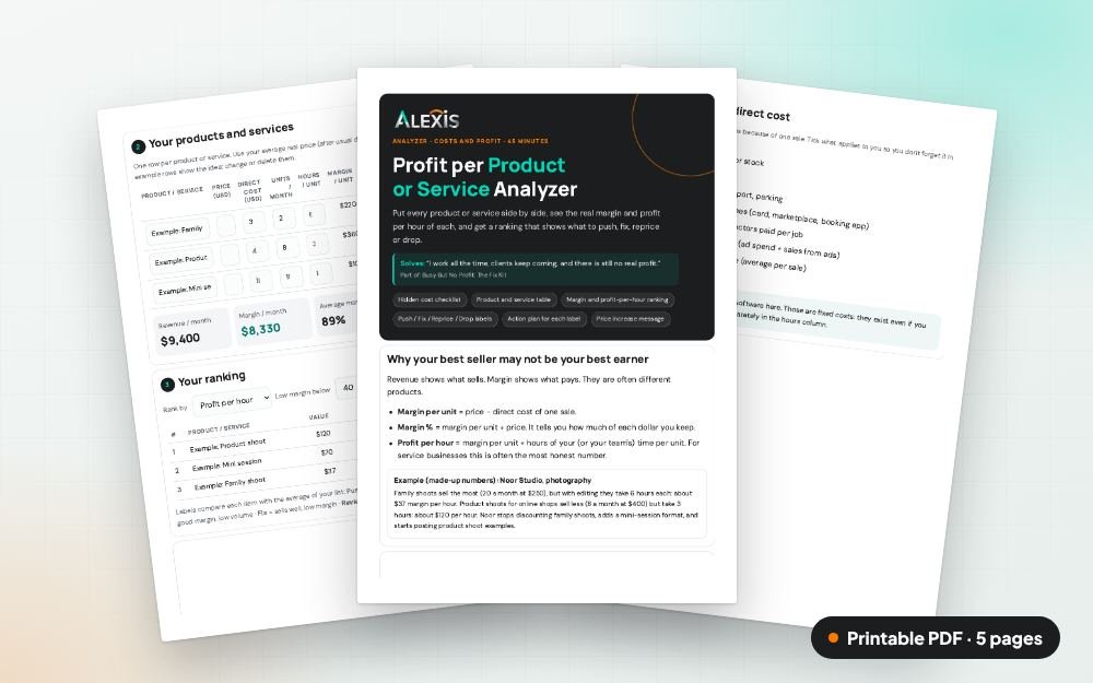 Profit per Product or Service Analyzer: The printable PDF: the same content to print, save or share.