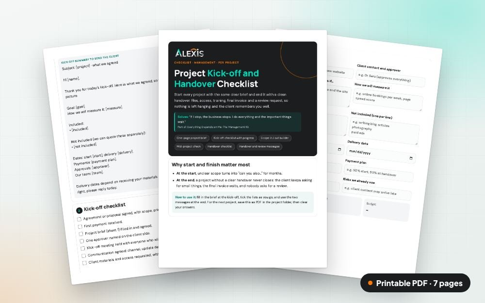 Project Kick-off and Handover Checklist: The printable PDF: the same content to print, save or share.