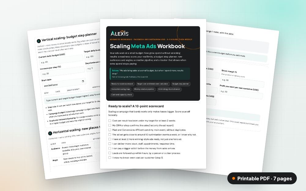 Scaling Meta Ads Workbook: The printable PDF: the same content to print, save or share.