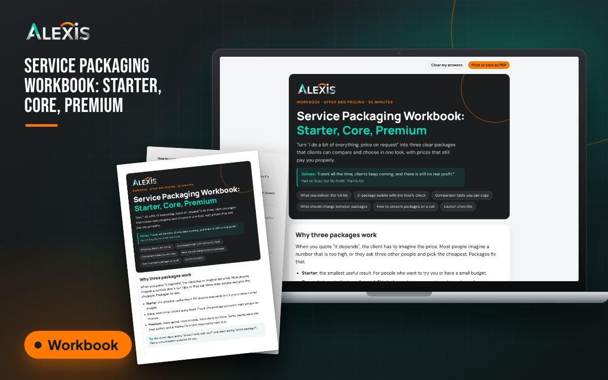 Service Packaging Workbook: Starter, Core, Premium: workbook and PDF