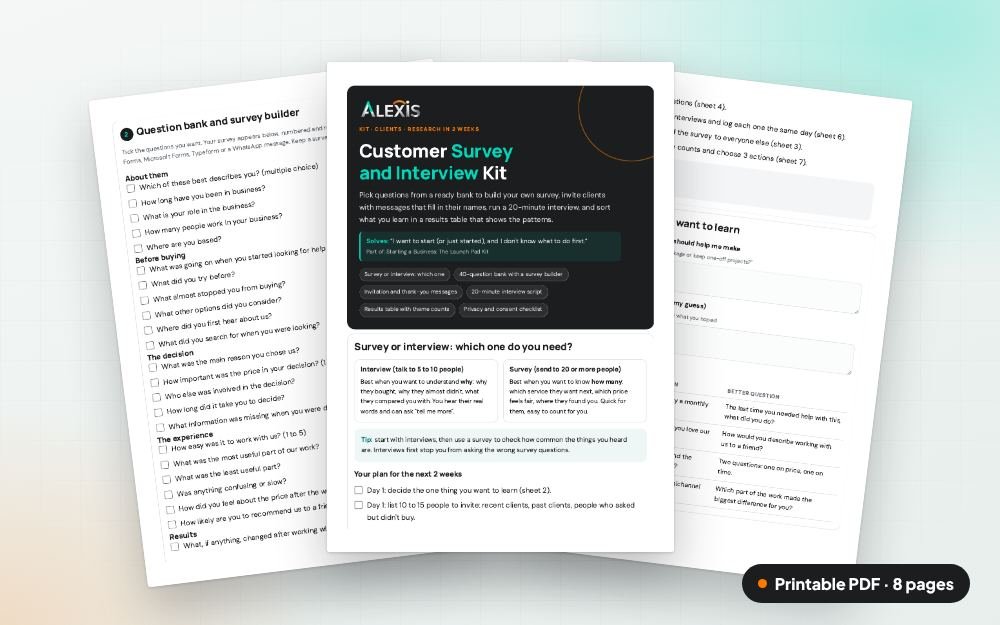 Customer Survey and Interview Kit: The printable PDF: the same content to print, save or share.