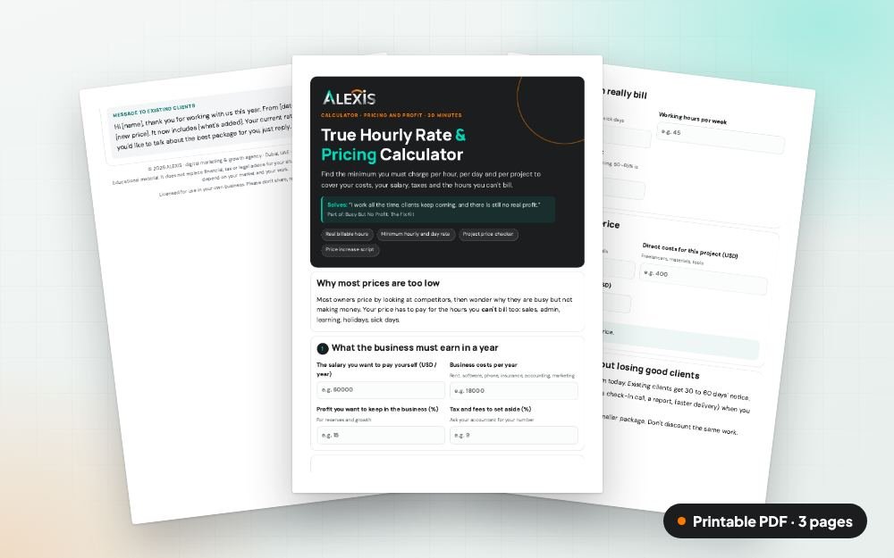 True Hourly Rate & Pricing Calculator: The printable PDF: the same content to print, save or share.